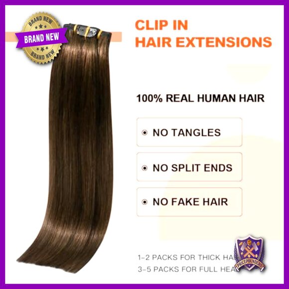 Human Hair Clip-In Extensions 18 Inch 70g 7pc Double Weft Natural Straight main image 5